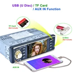 Bluetooth car radio - 4.1 Inch - 1 Din - remote control - HD - 12V - USB - AUXDin 1