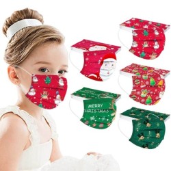Mascarillas protectoras para la cara/boca - desechables - 3 capas - para niños - estampado navideño - 50 piezas