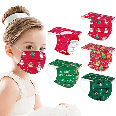 Protective face / mouth masks - disposable - 3-ply - for children - christmas print - 50 pieces