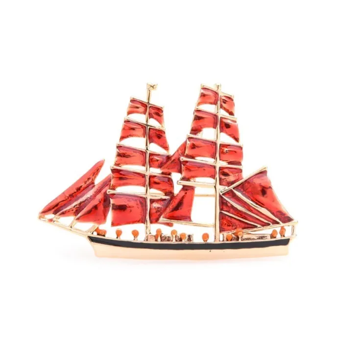 Elegante broche - met rode zeilbootBroches