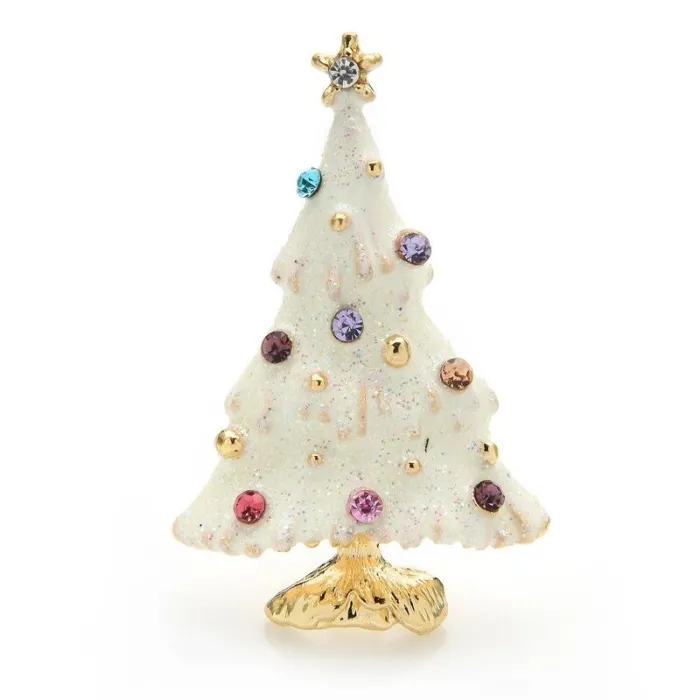 Sneeuwende kerstboom - met strassteentjes - elegante brocheBroches