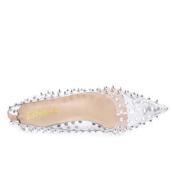 Transparent sexy pumps - silver high heels with rivets - pointed toePumps