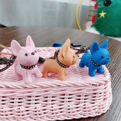 Leren sleutelhanger - met Franse Bulldog hondSleutelhangers