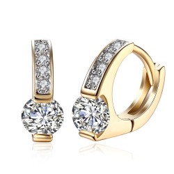 Elegant gold earrings - with round white cubic zirconiaEarrings