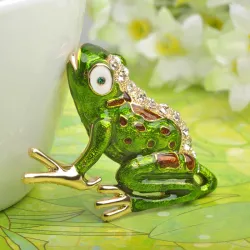 Elegante broche met een groene kristallen kikkerBroches