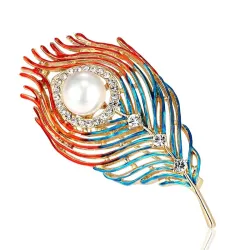 Trendy broche met veer / parel / kristallenBroches