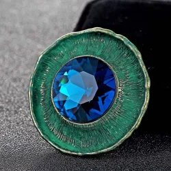 Antiek zilveren ronde broche - met kristalBroches