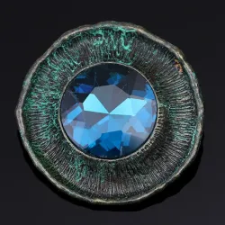 Antiek zilveren ronde broche - met kristalBroches