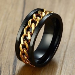 Zwarte ring - met draaibare gouden ketting - unisex - roestvrij staalRingen