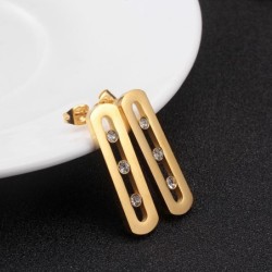 Fashionable rectangle stud earrings - with sliding crystals