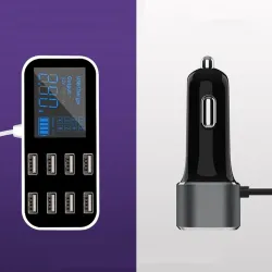 Car charger - 8- port USB - charging station - HUB with LCD displayInterior parts