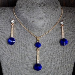 Elegante gouden sieradenset - halsketting / oorbellen - met kristallen - ronde holle hangerSieradensets