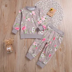 Klassieke set voor kinderen - trui met lange mouwen - broek - met bloemenprintKleding