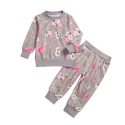 Klassieke set voor kinderen - trui met lange mouwen - broek - met bloemenprintKleding
