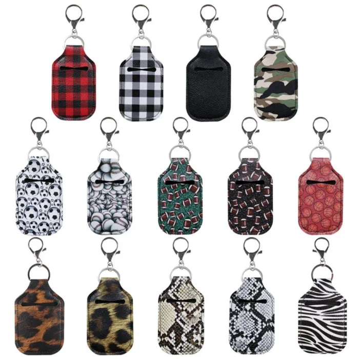 Leren flessenhoes - voor handdesinfectie / parfumflesjes - met sleutelhanger - 30mlSleutelhangers