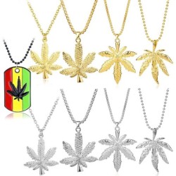 Fashionable necklace with hemp leaf pendant - bead chain - unisexNecklaces