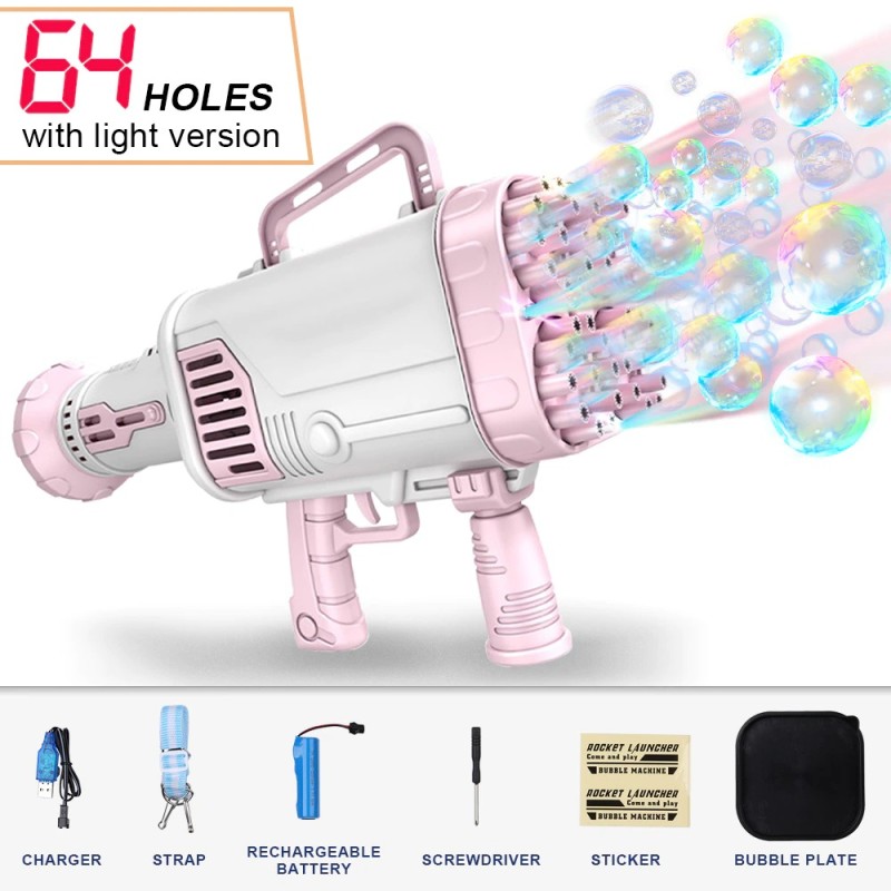 Electric bubble gun / machine - with cooling fan / lights - 64-holesToys