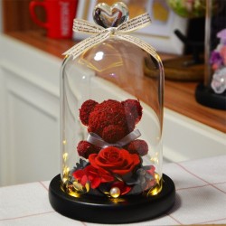 Eeuwig geconserveerde roos / teddybeer - in hart glazen stolp - met LED - Valentijnsdag / verjaardagen / bruiloftenBruiloft