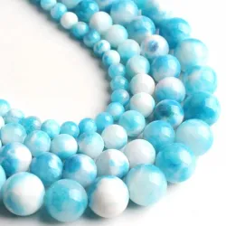 Natuursteen - blauw/witte jade - losse ronde kralen - voor het maken van sieradenHeren sierraden