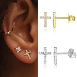 Kleine oorknopjes - met zirkoon - geometrisch / kruis / ster - 925 sterling zilverOorbellen