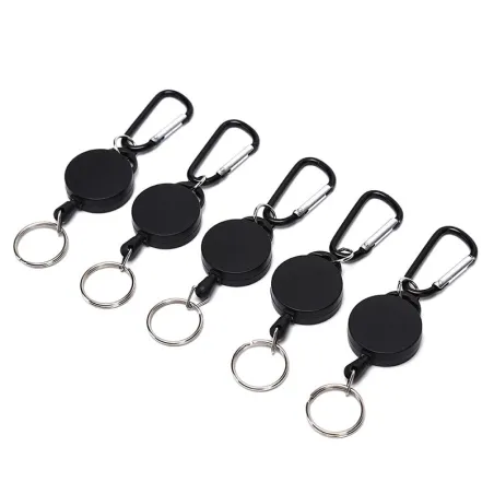 Mini telescopische sleutelhanger - oprolbaar trekkoord - met karabijnhaak - 5 stuksSleutelhangers