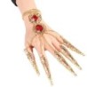 Vijfvingerring - met ketting - gouden armband - uitgeholde bloemen / rode kristallenArmbanden