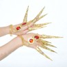 Five finger ring - with chains - gold bracelet - hollow out flowers / red crystalsBracelets