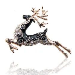 Modieuze broche met zwart kristal hertBroches