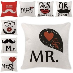 Decorative cushion cover case - linen - Mr / Mrs printed - 45 * 45cmCushion covers
