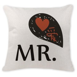 Decorative cushion cover case - linen - Mr / Mrs printed - 45 * 45cmCushion covers