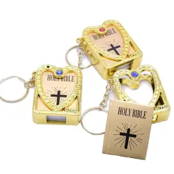 Mini Heilige Bijbel - Kruis - hart - kristal - sleutelhangerSleutelhangers