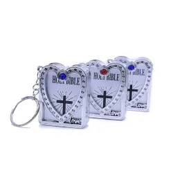 Mini Heilige Bijbel - Kruis - hart - kristal - sleutelhangerSleutelhangers