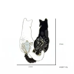 Trendy emaille broche - wit/zwart dubbele kat - pinBroches