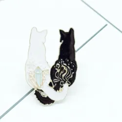 Trendy emaille broche - wit/zwart dubbele kat - pinBroches