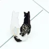 Trendy emaille broche - wit/zwart dubbele kat - pinBroches