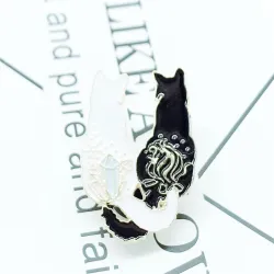 Trendy emaille broche - wit/zwart dubbele kat - pinBroches