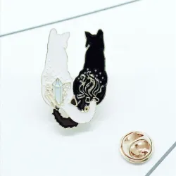 Trendy emaille broche - wit/zwart dubbele kat - pinBroches