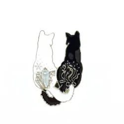 Trendy emaille broche - wit/zwart dubbele kat - pinBroches