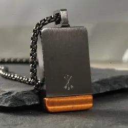 Natuurlijke zwarte tijgeroog steen hanger - met ketting - roestvrij staalHalskettingen
