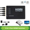 5 in/1 out - HDMI switcher - splitter - HUB - met IR afstandsbediening - 1080P - voor HDTV DVD BOXSplitters