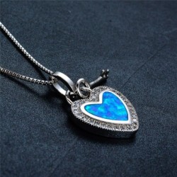 Hartvormige hanger met blauwe opaal / kristallen / sleutel - met kettingHalskettingen