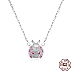Hangertje in de vorm van een lieveheersbeestje - met roze zirkonia - sterling zilveren collierHalskettingen