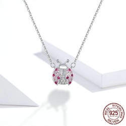 Ladybug shaped pendant - with pink zirconia - sterling silver necklaceNecklaces