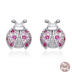 Oorbellen met lieveheersbeestje - roze zirkonia - 925 sterling zilverOorbellen