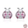 Earrings with ladybug - pink zirconia - 925 sterling silverEarrings