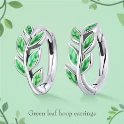 Oorringen met groene bladeren - 925 sterling zilverOorbellen