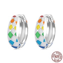 Regenboog kleurrijke geruite ronde oorbellen - 925 sterling zilverOorbellen