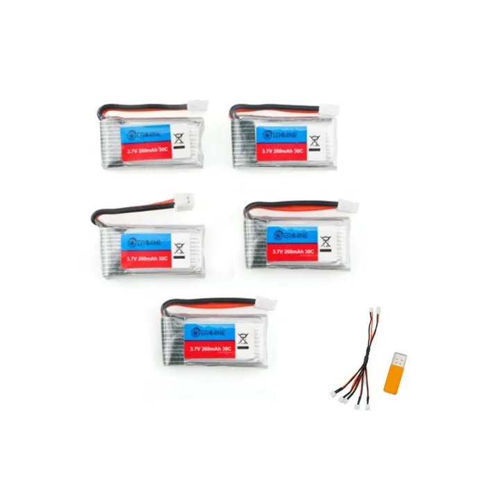 Eachine E011 - 3.7V - 260MAH - 30C battery / USB charger - 5 piecesBatteries
