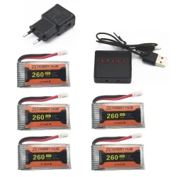 Eachine E011 - 3.7V - 260MAH - 30C batterij / USB-oplader - 5 stuksBatterijen