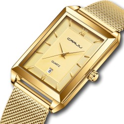 CRRJU - luxe vierkant gouden horloge - Quartz - roestvrijstalen mesh-armband - waterdichtHorloges